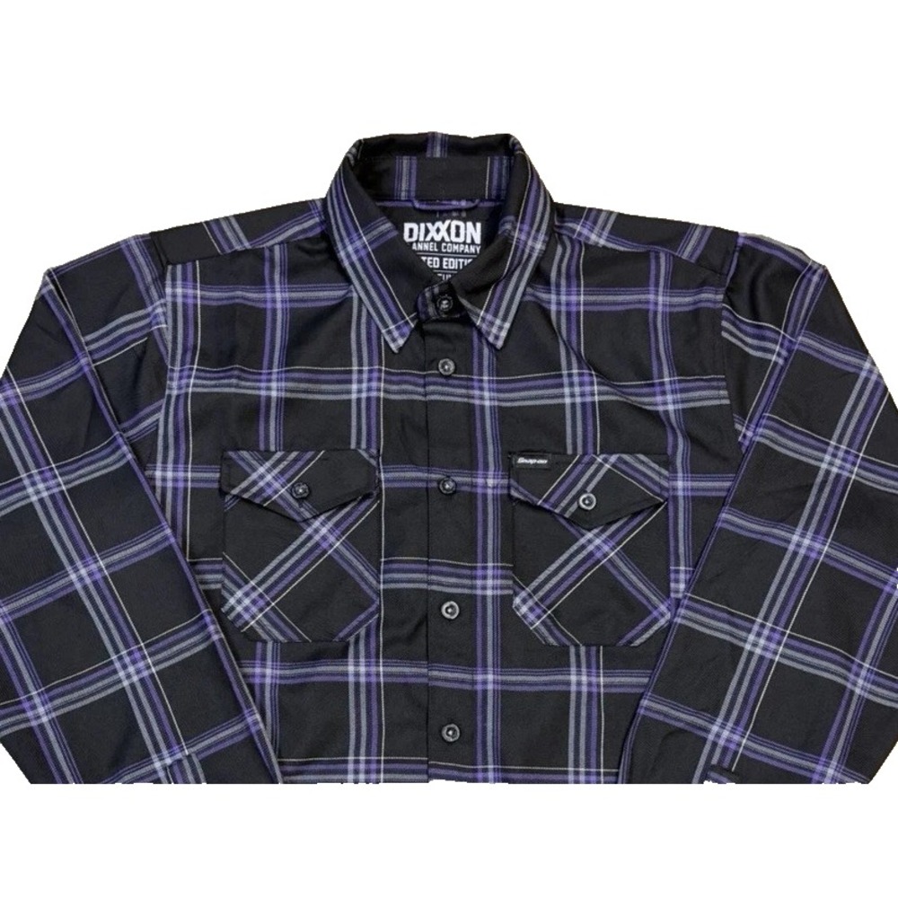 Dixxon Flannel Shirt L Limited Edition Snap On Tools Black Purple Gray Plaid New